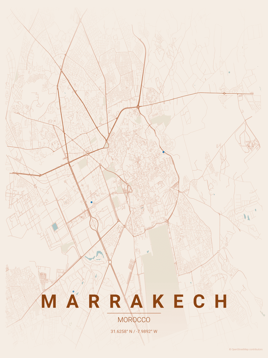 Marrakech city map poster — custom Marrakech map wall art